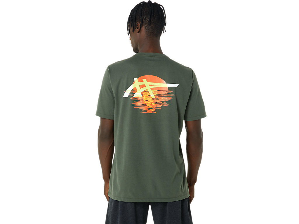 Camiseta Asics Stripes Sunrise Tee Masculino Verde Oliva | 6743-MQLWO