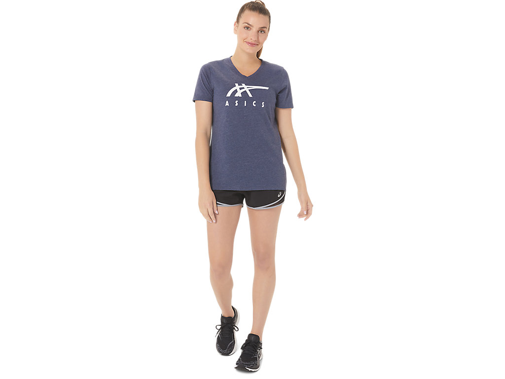 Camiseta Asics Stripes V-Neck Feminino Azul Marinho | 3192-HOAXS