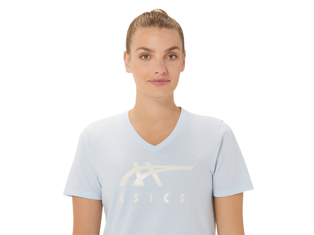 Camiseta Asics Stripes V-Neck Feminino Azuis | 8945-EYAOS