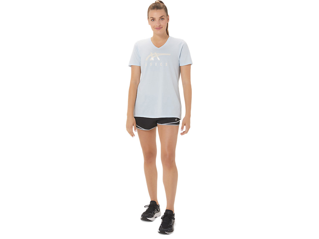 Camiseta Asics Stripes V-Neck Feminino Azuis | 8945-EYAOS