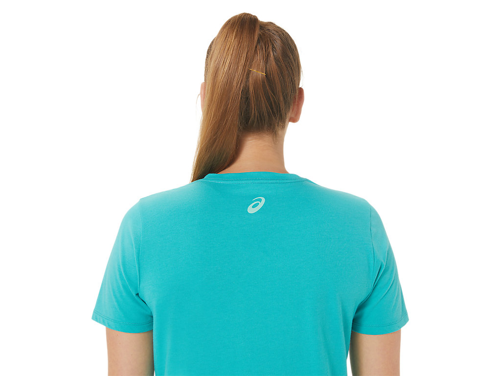 Camiseta Asics Stripes V-Neck Feminino Turquesa | 7063-VSUJX