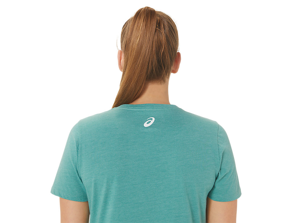 Camiseta Asics Sunflower Slogan V-Neck Feminino Verde Oliva | 4935-CUTWG