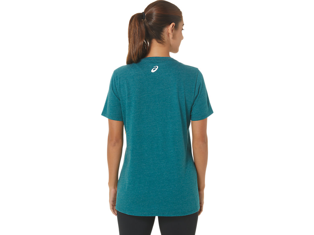 Camiseta Asics Sunflower Slogan V-Neck Feminino Verdes Escuro | 6931-WTSBJ