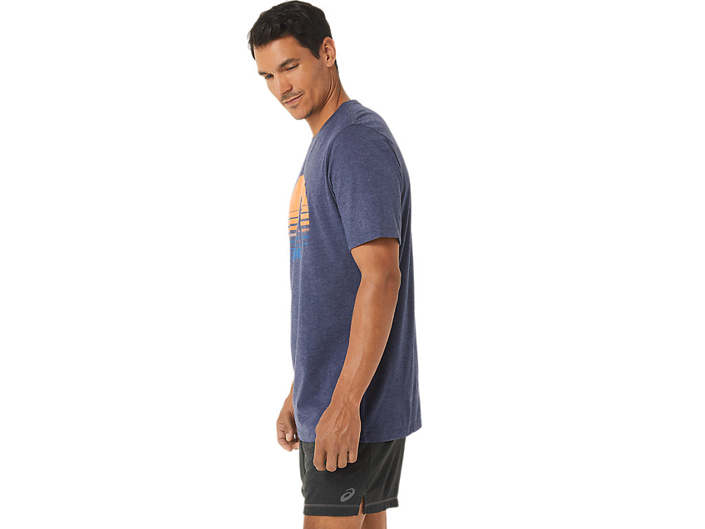 Camiseta Asics Sunrise Runner Gráficas Tee Masculino Azul Marinho | 1096-ANWKR