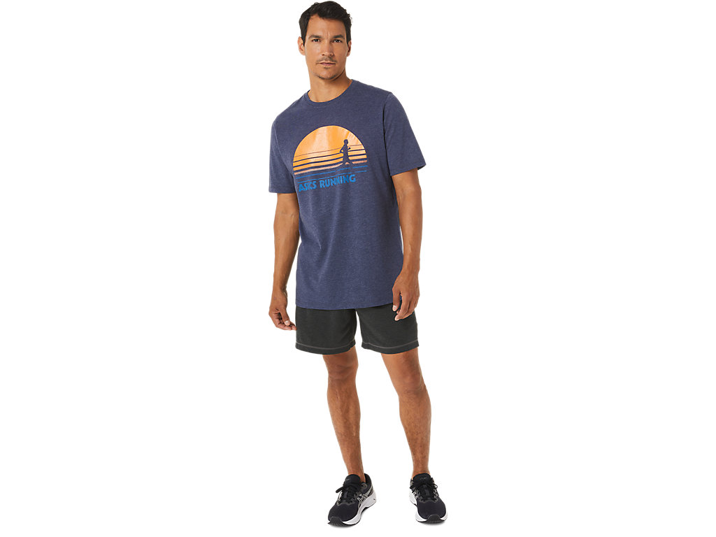 Camiseta Asics Sunrise Runner Gráficas Tee Masculino Azul Marinho | 1096-ANWKR