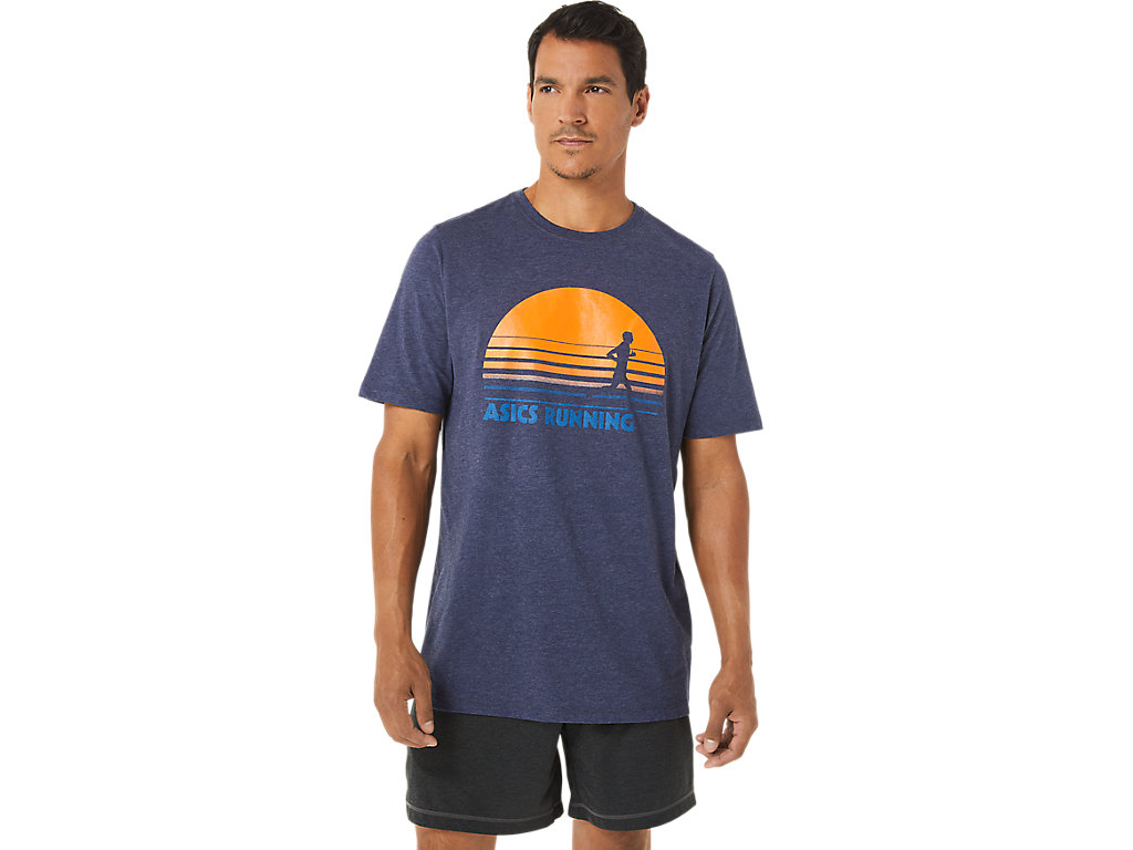 Camiseta Asics Sunrise Runner Gráficas Tee Masculino Azul Marinho | 1096-ANWKR