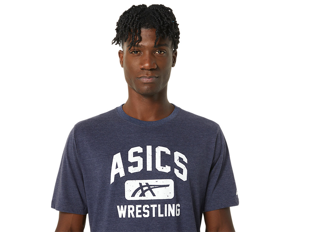 Camiseta Asics Unisex Wrestling Gráficas Tee Masculino Azul Marinho | 4729-PYBTU