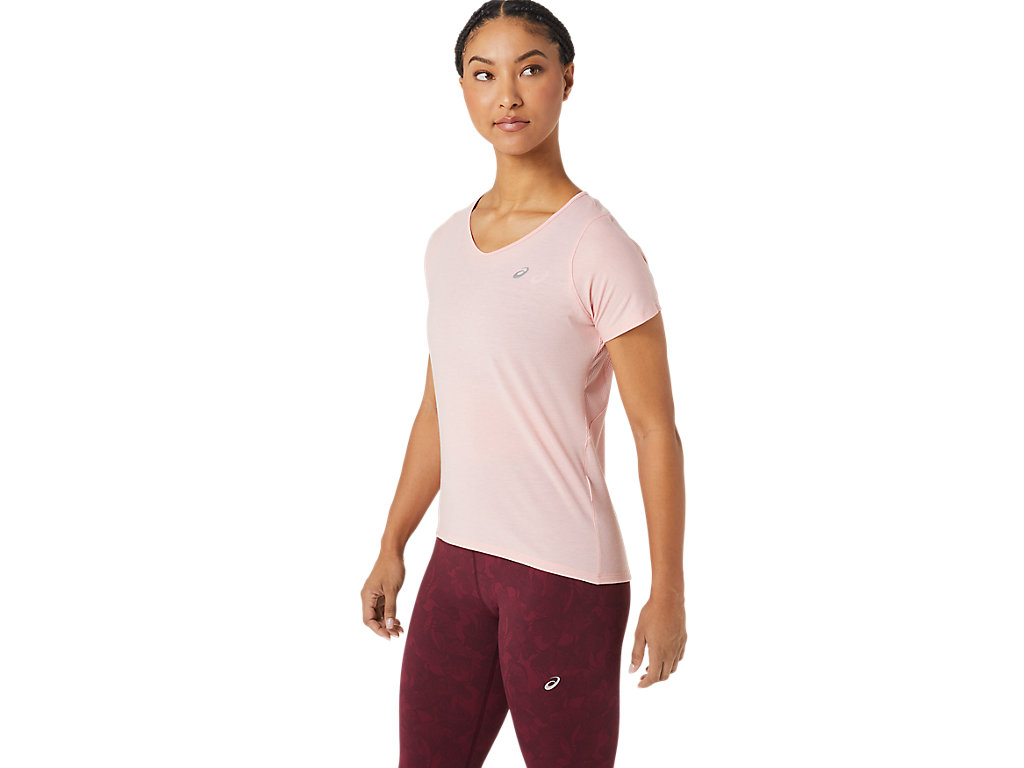 Camiseta Asics V-Neck Sleeve Feminino Rosa | 0718-YCMSD