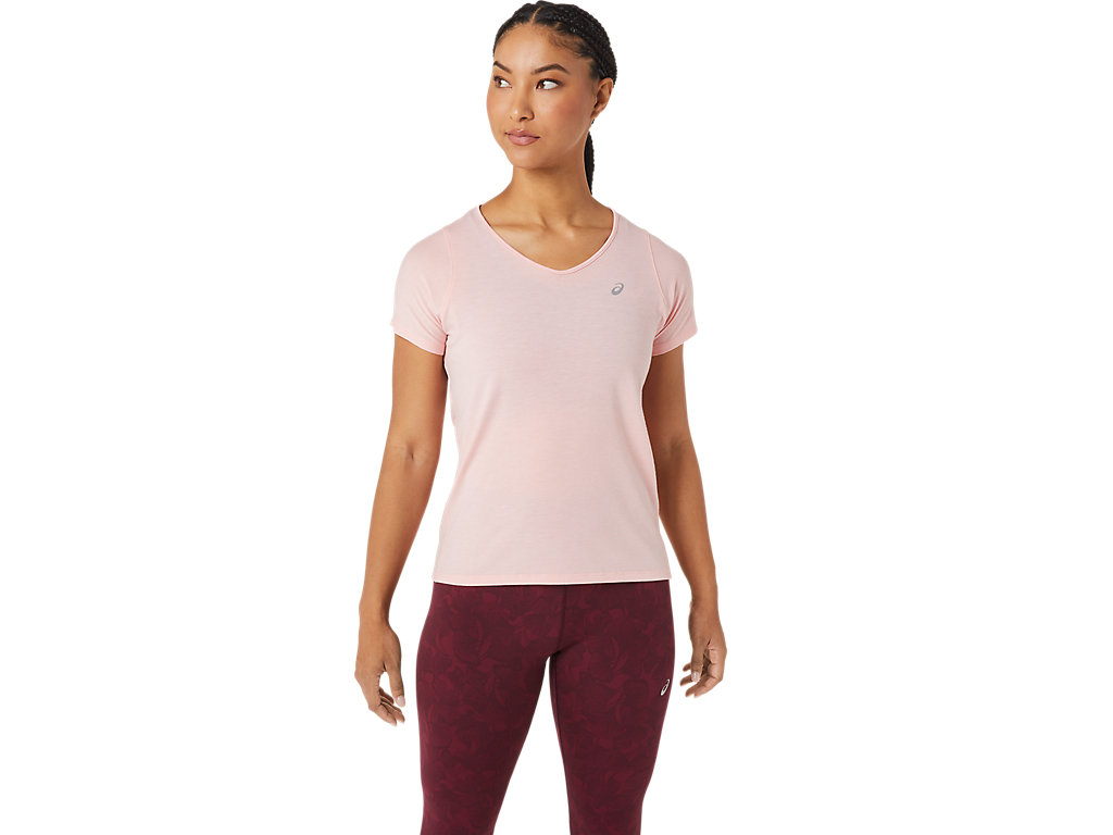 Camiseta Asics V-Neck Sleeve Feminino Rosa | 0718-YCMSD