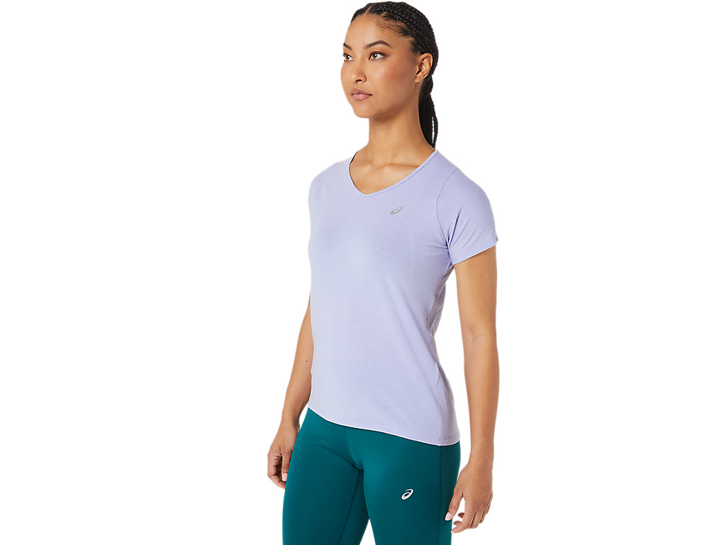 Camiseta Asics V-Neck Sleeve Feminino Roxo | 5904-INDGC