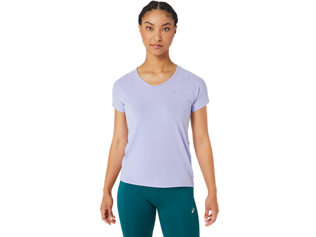 Camiseta Asics V-Neck Sleeve Feminino Roxo | 5904-INDGC