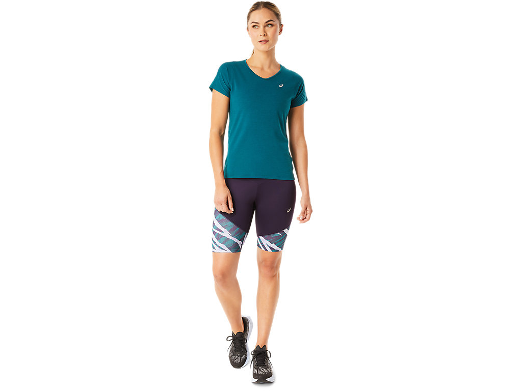 Camiseta Asics V-Neck Sleeve Feminino Verdes Escuro | 0593-POESC