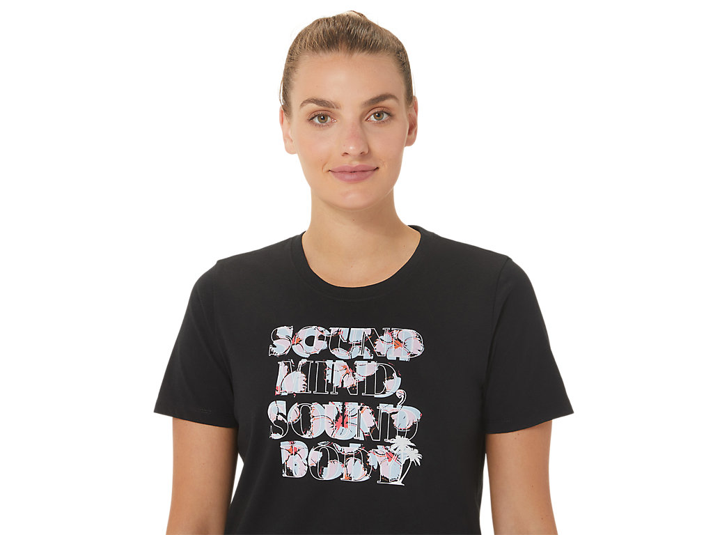 Camiseta Asics W Hibiscus Slogan Crew Feminino Pretas | 2704-JPLOM