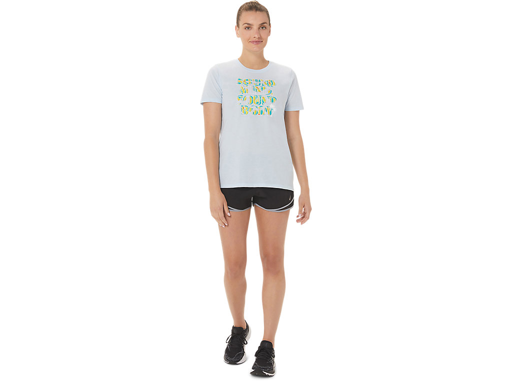 Camiseta Asics W Hibiscus Slogan Crew Feminino Azuis | 8514-OBPFQ