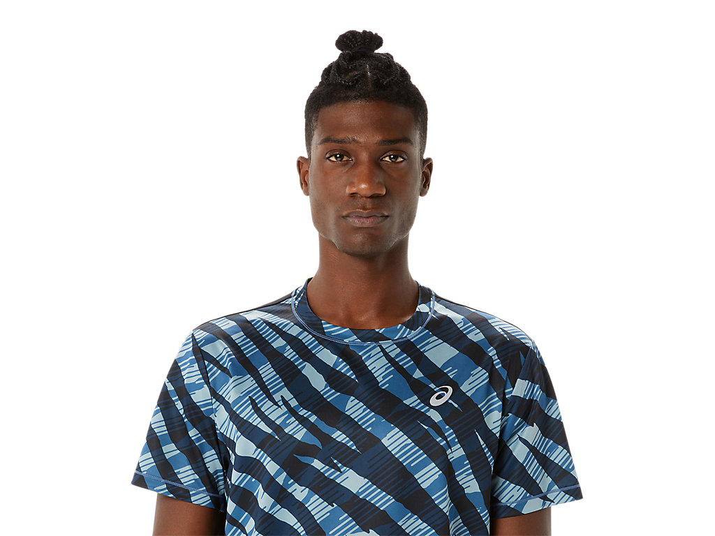 Camiseta Asics Wild Camo Ss Masculino Azuis Pretas | 7190-URMHK