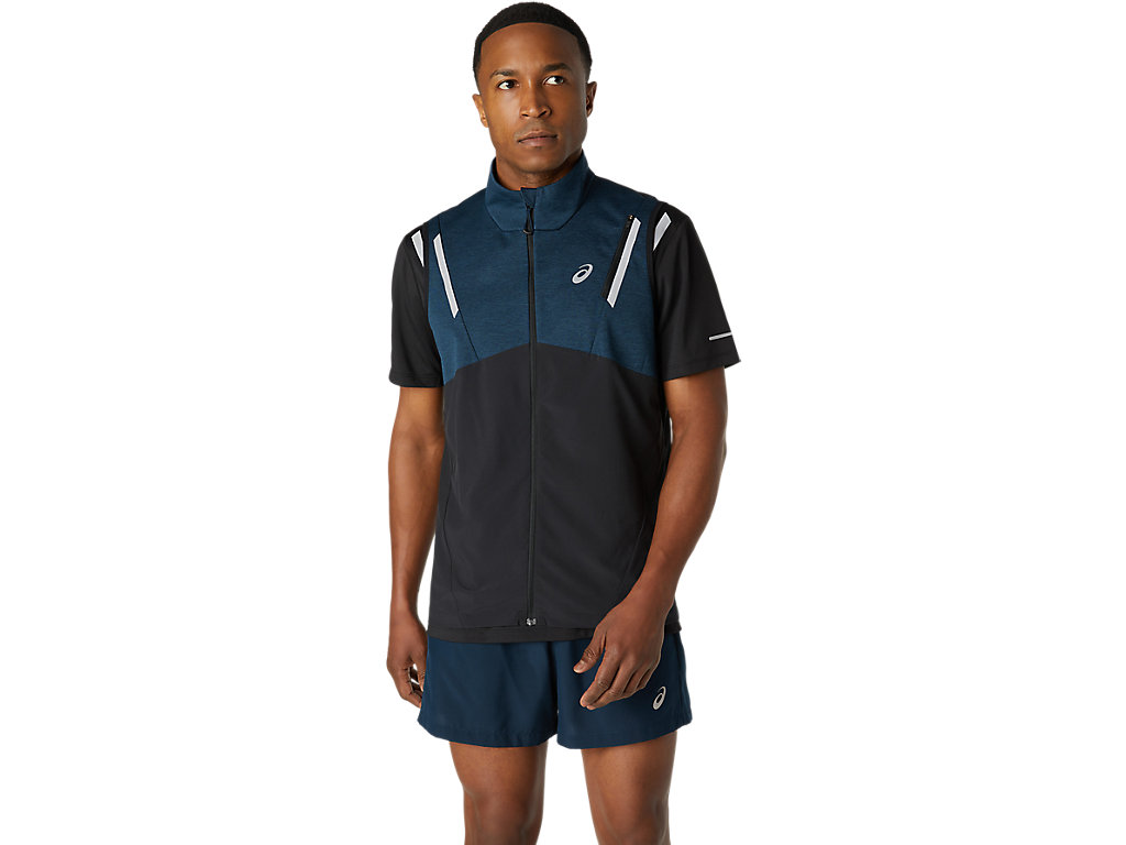 Casaco Asics Lite-Show Vest Masculino Azuis Pretas | 4381-DKLBY