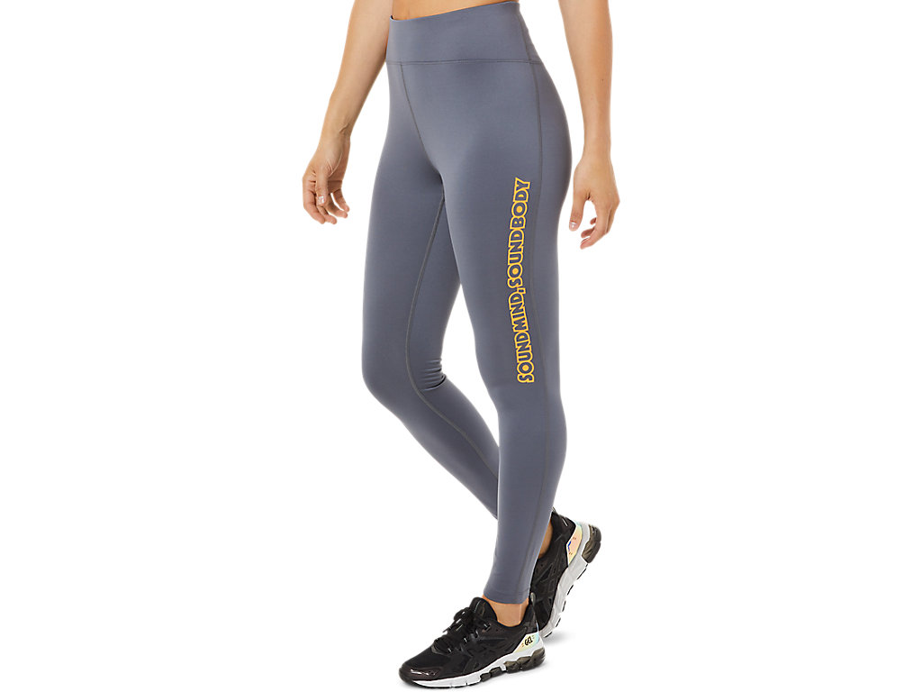 Leggings Asics Logo Gráficas Feminino Cinzentas Escuro | 9013-BJAPY