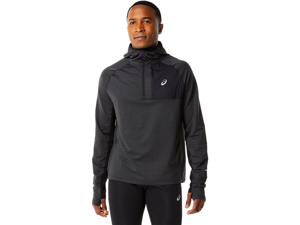 Moletom Com Capuz Asics Inverno Run Long Sleeve Masculino Pretas | 6531-MQGZX