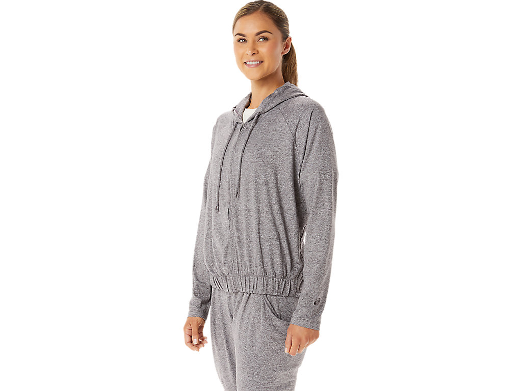 Moletom Com Capuz Asics Soft Stretch Knit Full Zip Feminino Cinzentas | 0749-WGKDC