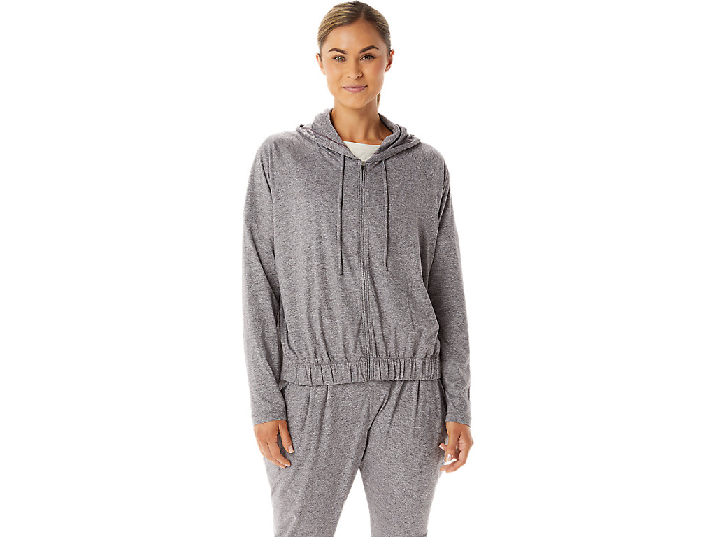 Moletom Com Capuz Asics Soft Stretch Knit Full Zip Feminino Cinzentas | 0749-WGKDC