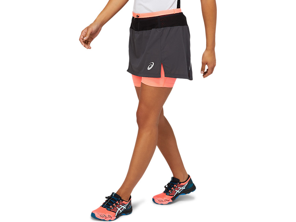 Saias Asics Fujitrail Skort Feminino Cinzentas Escuro Coral | 1640-ZIJRD